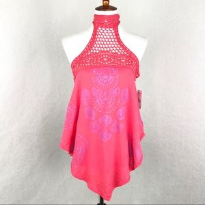 Free People Mandolin Tank Crochet Turtleneck V Hem